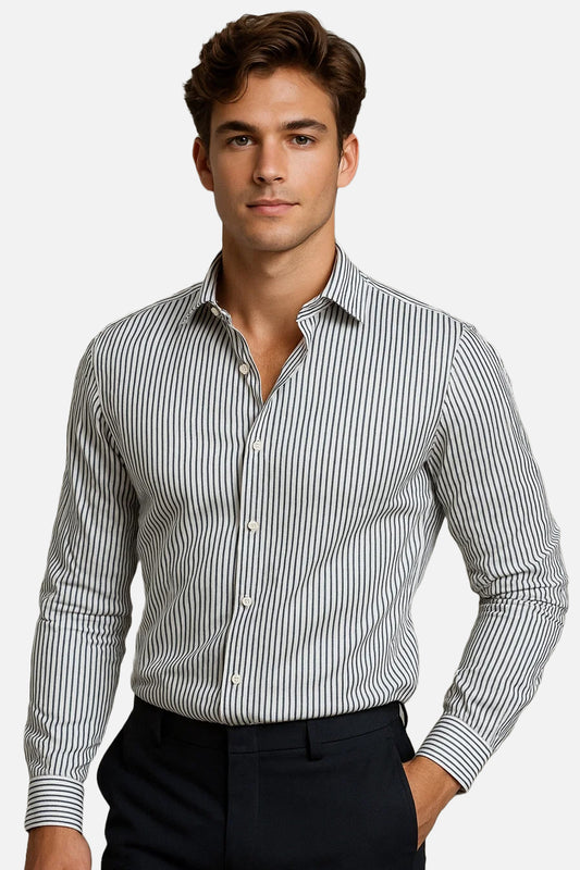 Michael Krs Branded Men's Slim Fit Striped Shirt White & Grey Color MMS-07