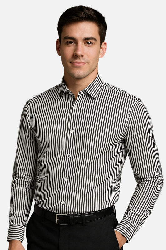 Michael Krs Branded Men's Slim Fit Striped Shirt White & Black Color MMS-09