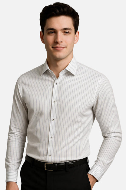 Michael Krs Branded Men's Slim Fit Striped Shirt White Color MMS-04