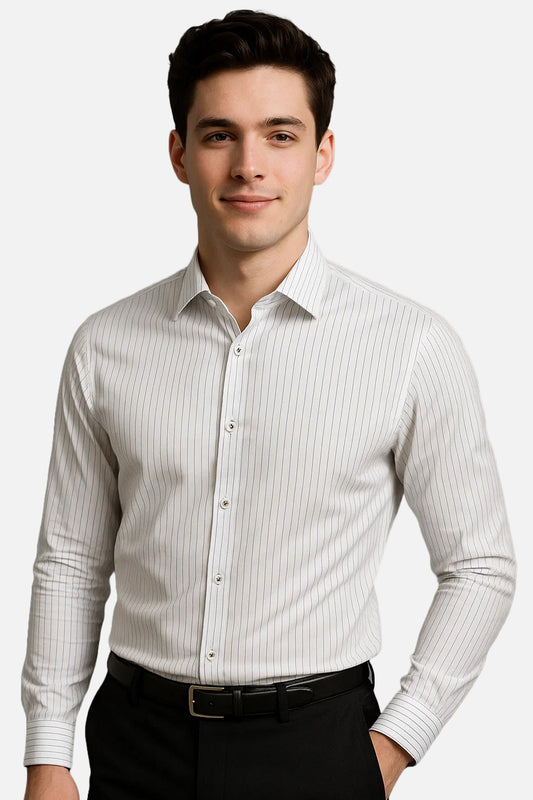 Michael Krs Branded Men's Slim Fit Striped Shirt White Color MMS-04