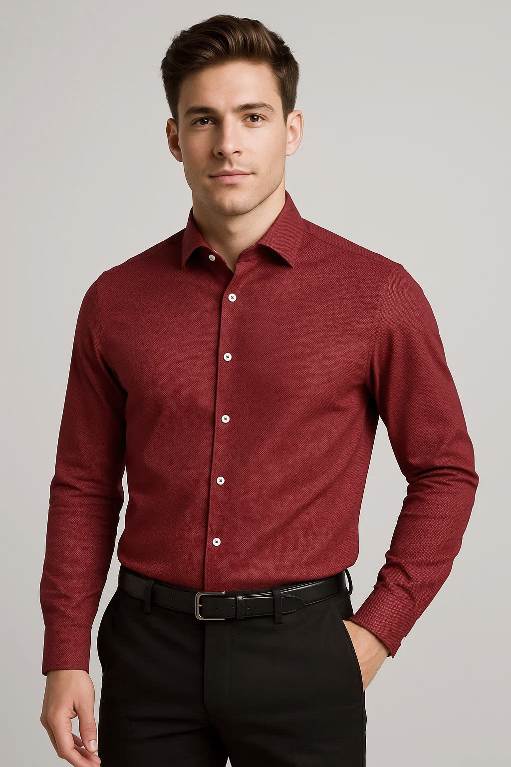Michael Krs Branded Men's Slim Fit Shirt Maroon Color MMS-01