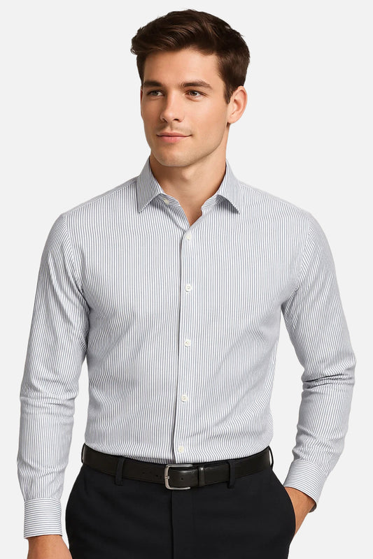 Michael Krs Branded Men's Slim Fit Striped Shirt White & Grey Color MMS-06