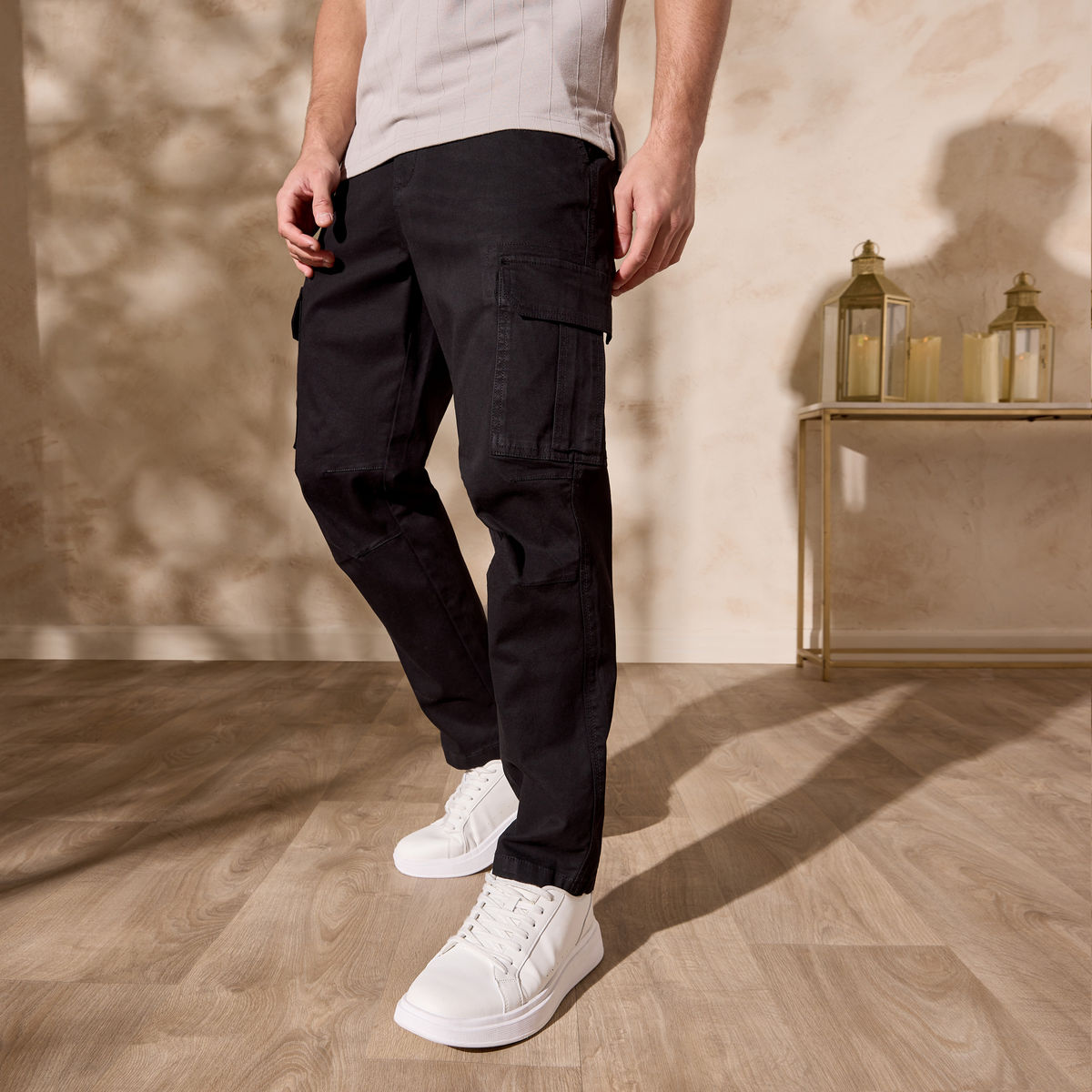 MXX Plain Black Cargo Pant 6 Pockets