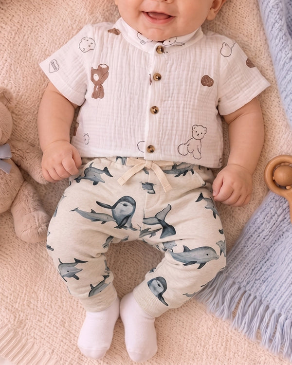 Branded Kids Trouser Beige color Dolphin printed stripes KUT-03