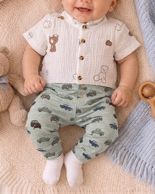 Branded Kids Trouser Beige Color With Cars printed KUT-07