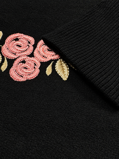 Branded Embroidered Floral Black Sweatshirt Sp-18