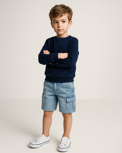 Cat Jack Branded Boy's Light Blue Cargo Denim Shorts BST-18