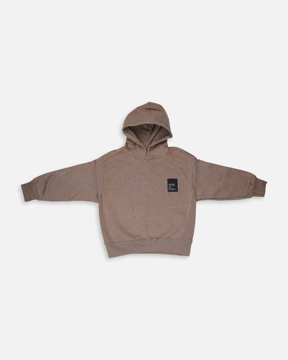 ZARRAA Branded Kids Ribbed Fleece Winter Hoodie – Mocha Brown KH-03