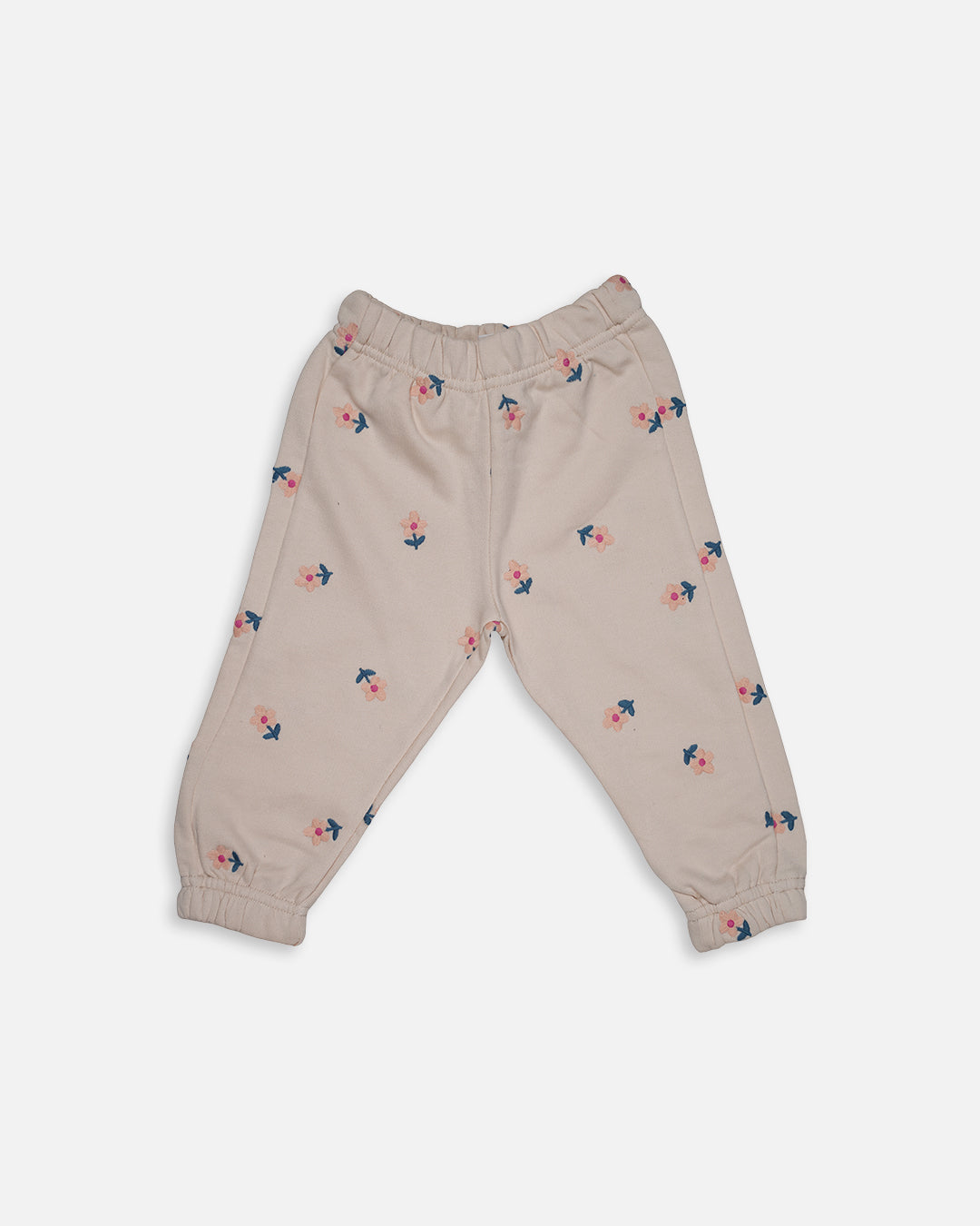 ZARRAA Branded Girl's Soft Cotton Floral Embroidered Jogger Trousers – Beige GT-02