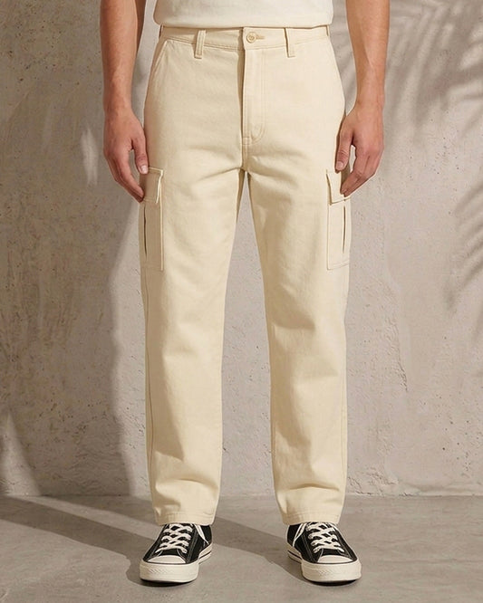 Guss Branded Wide Leg Cargo Men's Off White Color CFP-36