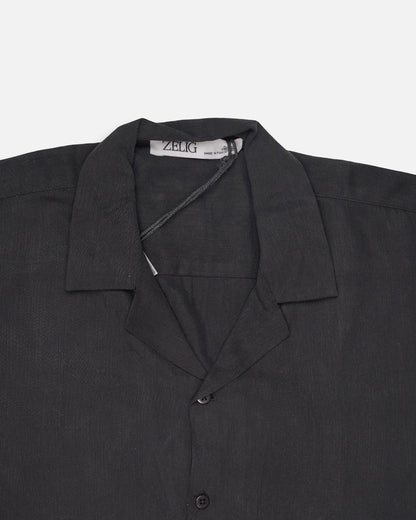 Zelig Branded Men’s Charcoal Grey Cuban Collar Linen Shirt MCS-21