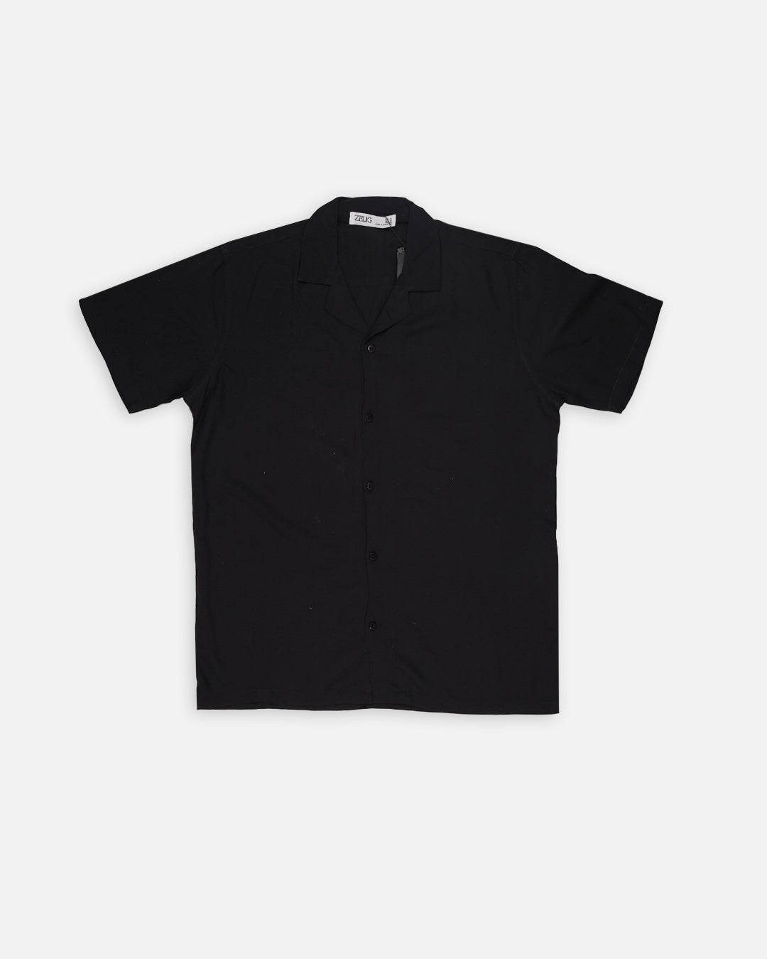 Zelig Branded Men’s Classic Black Cuban Collar Shirt MCS-19