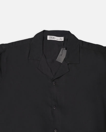 Zelig Branded Men’s Classic Black Cuban Collar Shirt MCS-19