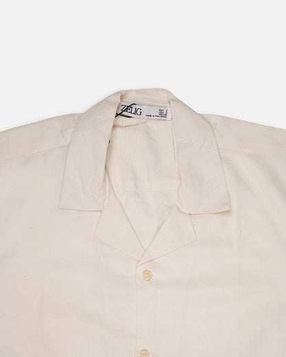 Zelig Branded Men’s Off-White Cuban Collar Linen Shirt MCS-22