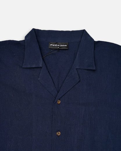 Pegadoor Branded Men’s Navy Blue Cuban Collar Linen Shirt MCS-23
