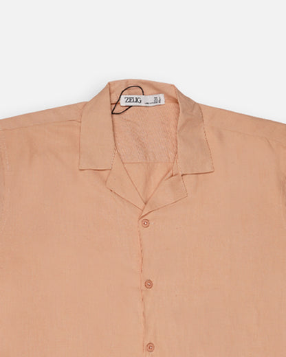 Zelig Branded Men’s Peach Cuban Collar Linen Shirt MCS-20