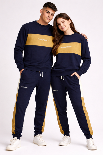 PRIMK Branded Unisex Navy Blue Colorblock Tracksuit Set – Sweatshirt & Joggers UCS-04