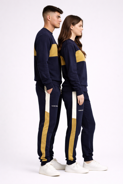 PRIMK Branded Unisex Navy Blue Colorblock Tracksuit Set – Sweatshirt & Joggers UCS-04