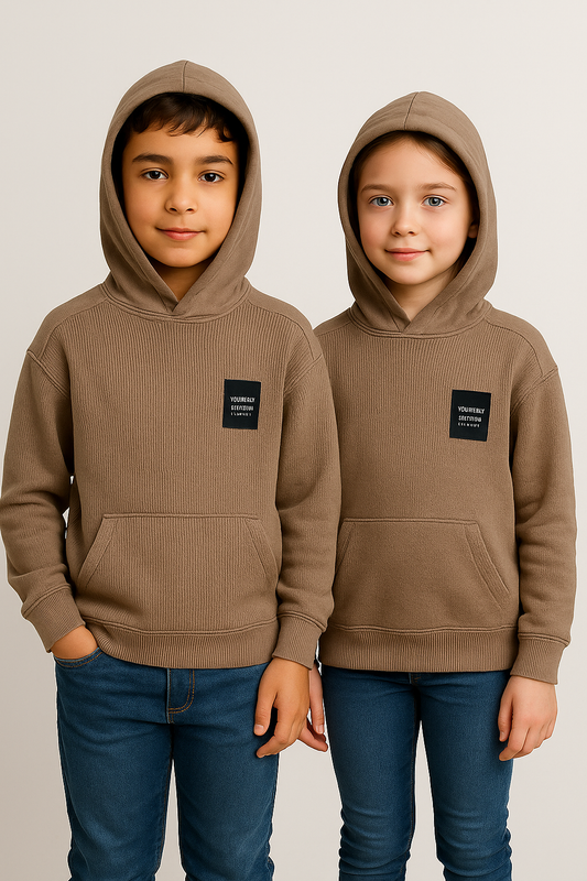 ZARRAA Branded Kids Ribbed Fleece Winter Hoodie – Mocha Brown KH-03