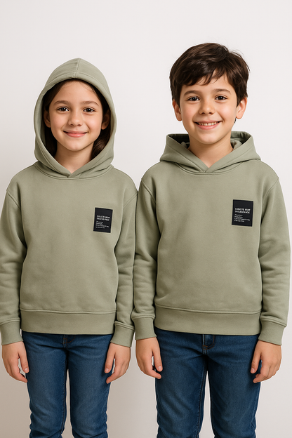 ZARRAA Kids Premium Winter Fleece Hoodie – Olive Green Branded KH-07