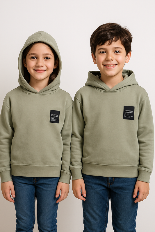 ZARRAA Kids Premium Winter Fleece Hoodie – Olive Green Branded KH-07