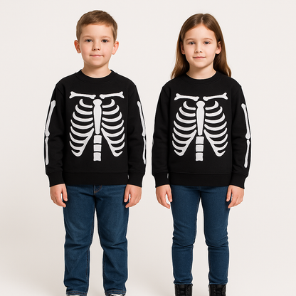 Leftees Branded Unisex Kids Glow Skeleton Sweatshirt – Black KSWT-04