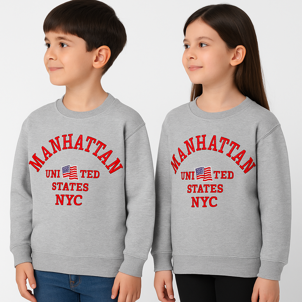ZARRAA Premium Manhattan NYC Kids’ Embroidered Sweatshirt – Grey Branded  KSWT-05