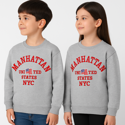 ZARRAA Premium Manhattan NYC Kids’ Embroidered Sweatshirt – Grey Branded  KSWT-05