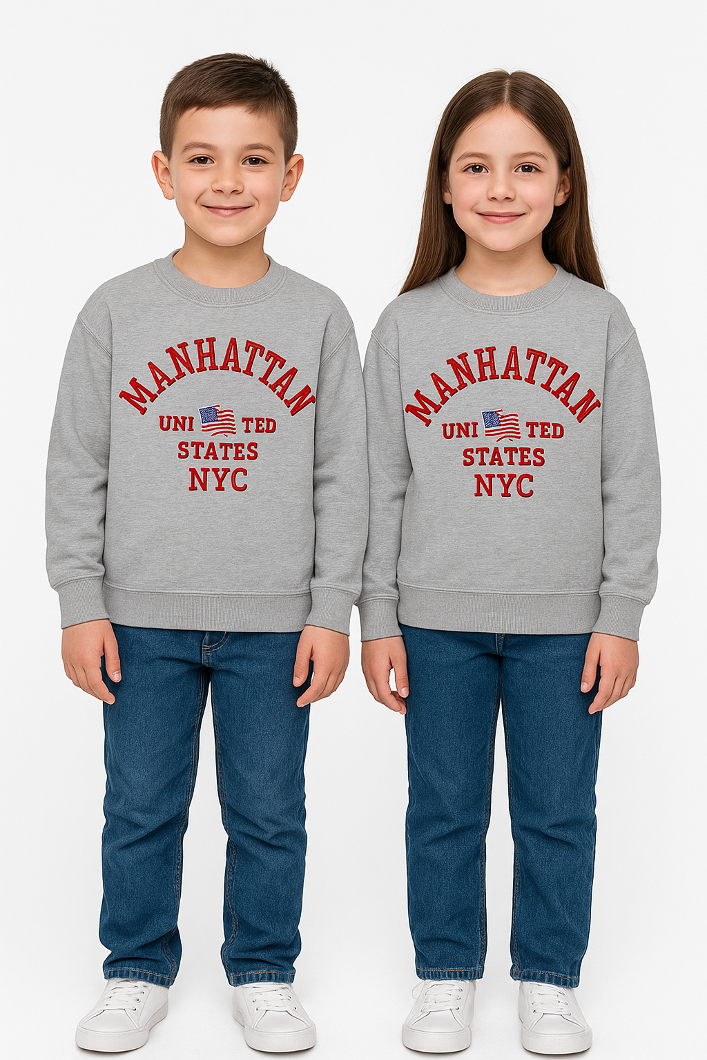ZARRAA Premium Manhattan NYC Kids’ Embroidered Sweatshirt – Grey Branded  KSWT-05
