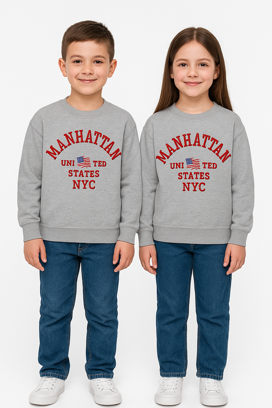 ZARRAA Premium Manhattan NYC Kids’ Embroidered Sweatshirt – Grey Branded  KSWT-05