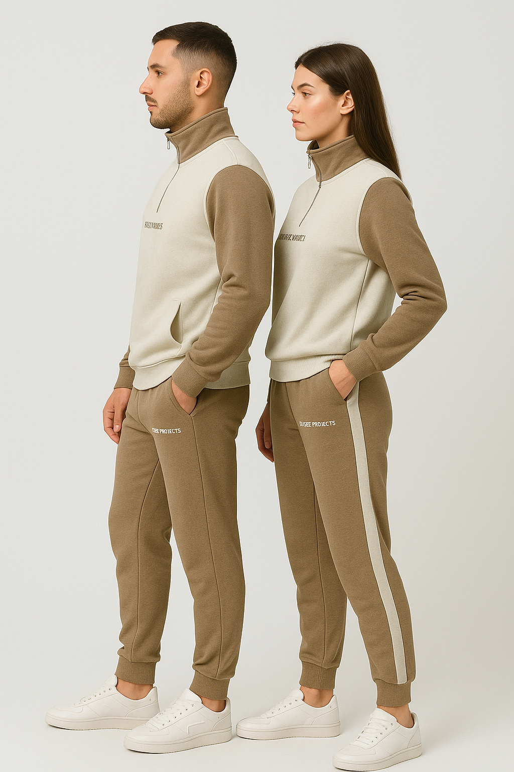 Primk Branded Winter Unisex Premium Fleece Tracksuit Co-ord set – LBeige & Mocha UCS-03