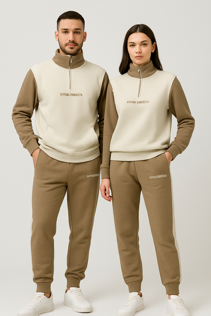 Primk Branded Winter Unisex Premium Fleece Tracksuit Co-ord set – LBeige & Mocha UCS-03