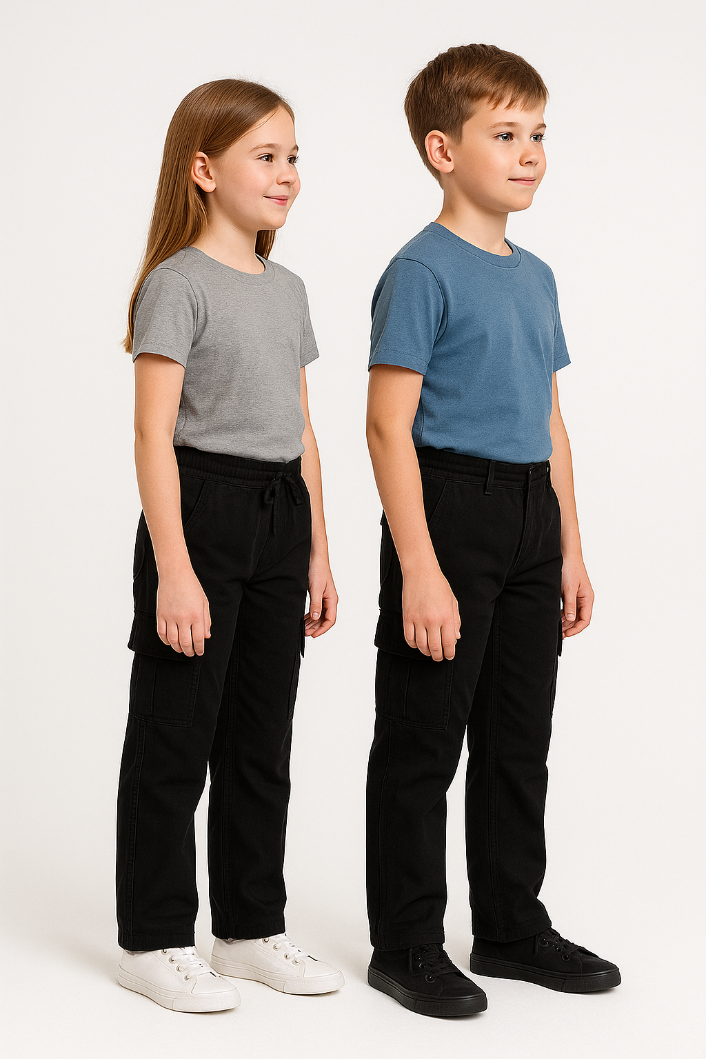 Kids Premium Black Cargo Trousers – Unisex | Soft Cotton Comfort