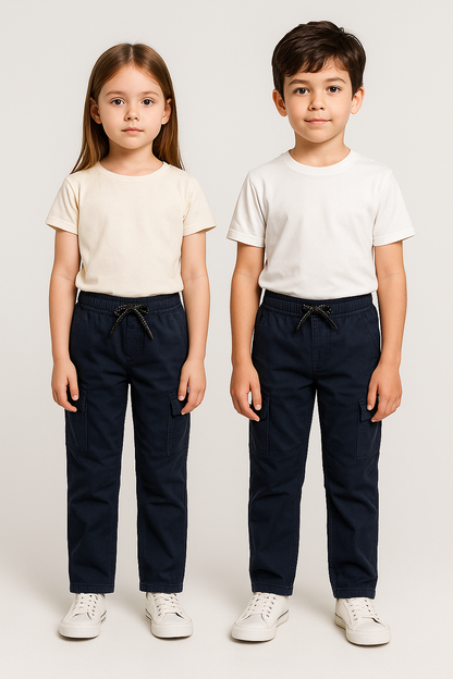 Kids Premium Navy Cargo Trousers – Unisex | Soft Cotton