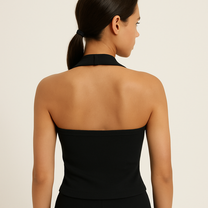 BOOH Branded Women’s Ribbed Halter Crop Top – Black WTT-03