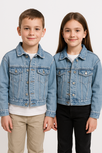 Branded Kids Unisex Classic Light-Wash Denim Jacket – Blue KUJ-02
