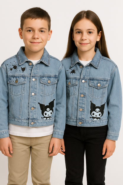 Branded Kids Unisex Printed Light-Wash Denim Jacket – Kuromi Art Edition KUJ-03