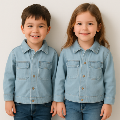 Branded Kids Unisex Light-Wash Classic Denim Jacket – Sky Blue KUJ-04