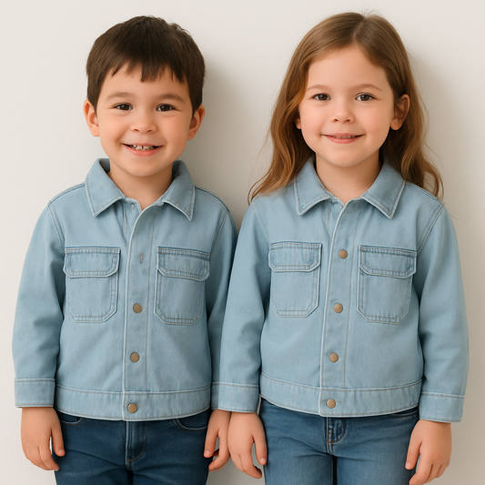 Branded Kids Unisex Light-Wash Classic Denim Jacket – Sky Blue KUJ-04