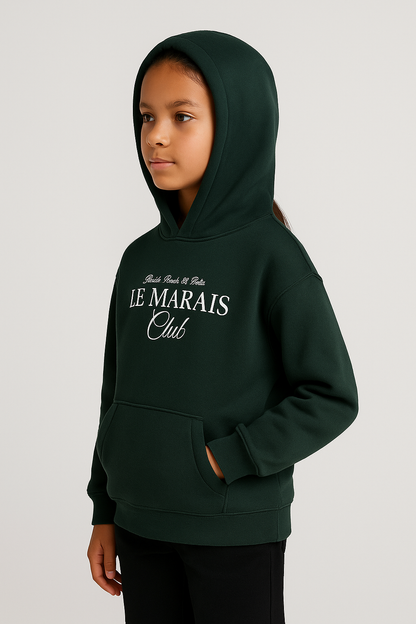 ZARRAA Branded Le Marais Club” Premium Kids Hoodie – Dark Forest Green KH-01