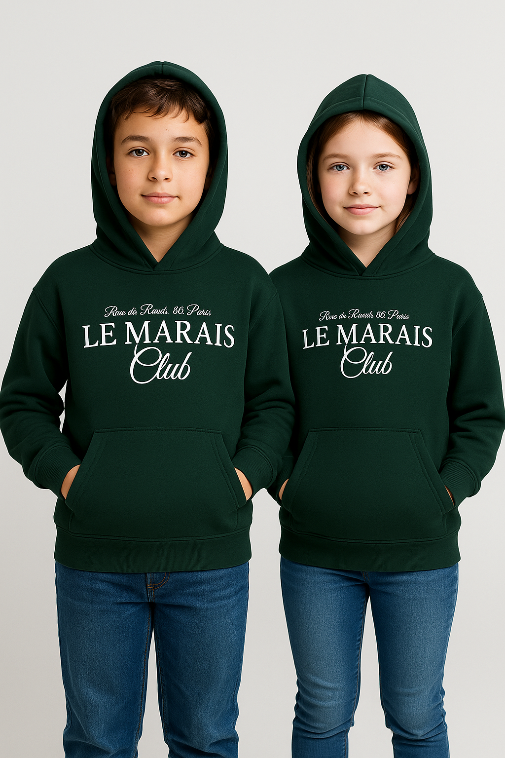 ZARRAA Branded Le Marais Club” Premium Kids Hoodie – Dark Forest Green KH-01