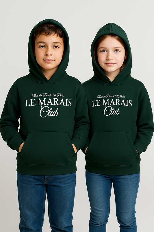 ZARRAA Branded Le Marais Club” Premium Kids Hoodie – Dark Forest Green KH-01