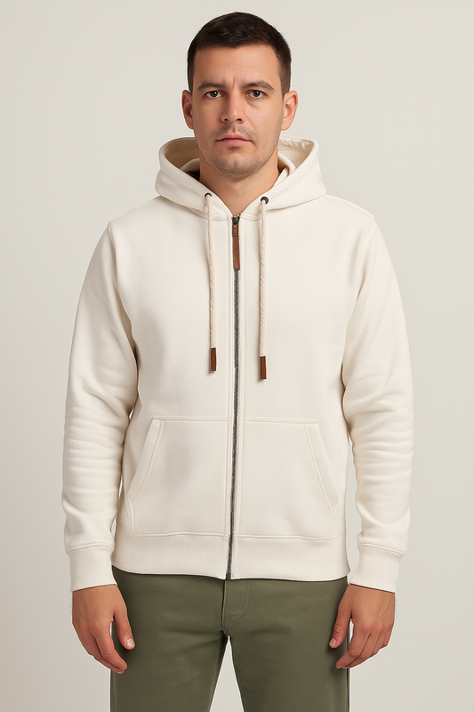 Adony Branded Men's Off-White Classic Zip-Up Hoodie MZH-02