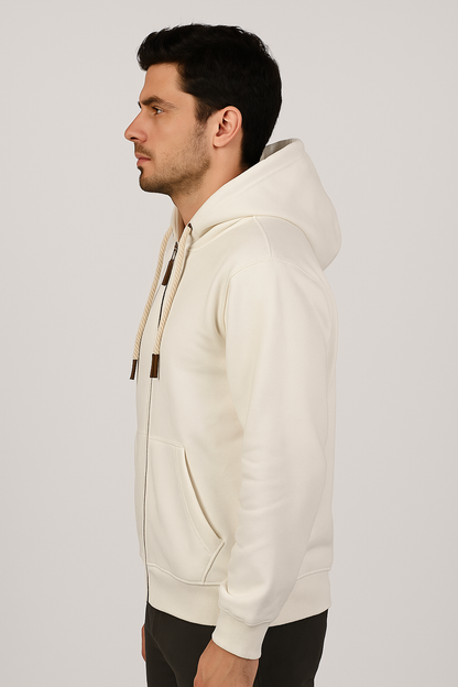 Adony Branded Men's Off-White Classic Zip-Up Hoodie MZH-02