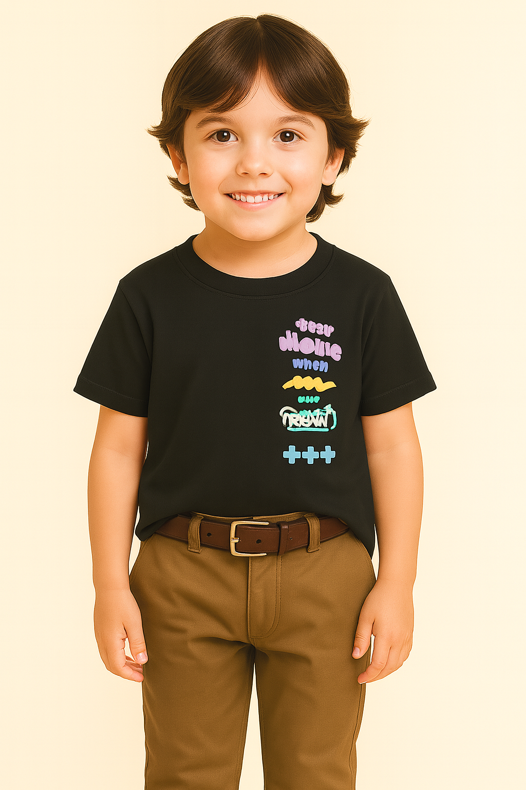 Zarraa Boy's Black “Chase More Dreams” Graphic T-Shirt BTS-19