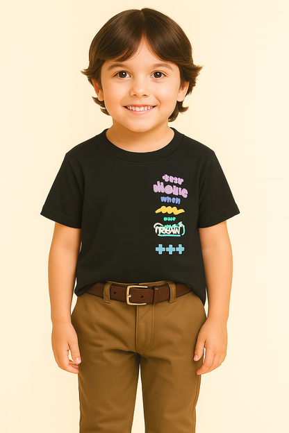 Zarraa Boy's Black “Chase More Dreams” Graphic T-Shirt BTS-19