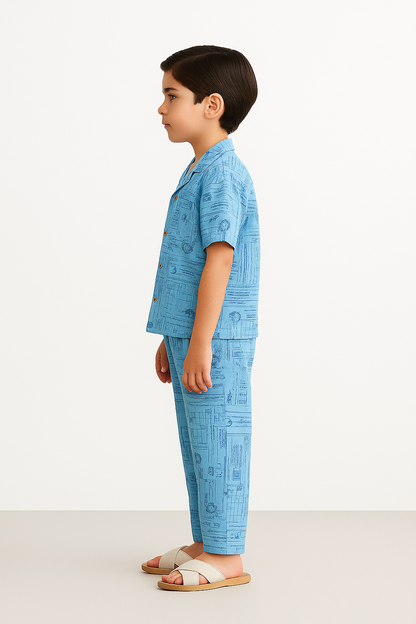 Spark Sky Blue Printed Co-ord Set for Kids KUCS-01