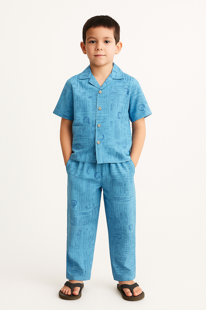 Spark Sky Blue Printed Co-ord Set for Kids KUCS-01