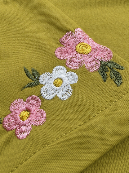 Branded Womens Olive Green Floral Embroidered Casual T-Shirt Sp-25