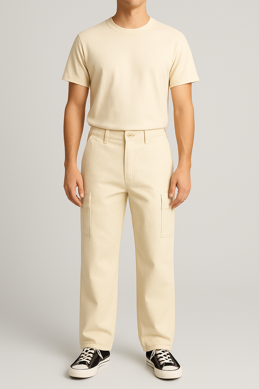 Guss Branded Wild Leg Cargo Men's Off White Color CFP-18